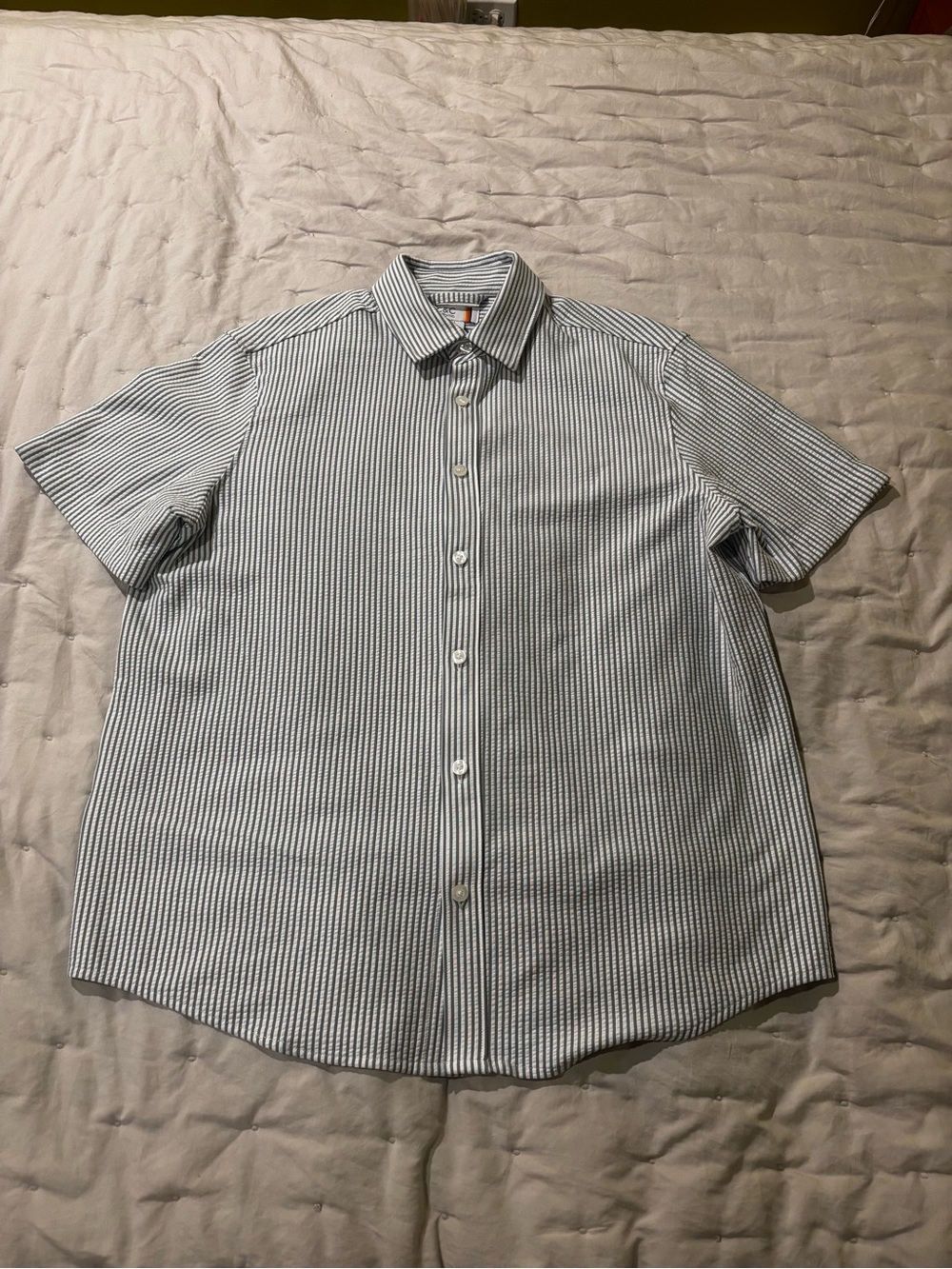 C&C California Blue and White Striped Short Sleeve Button-Down Shirt1548